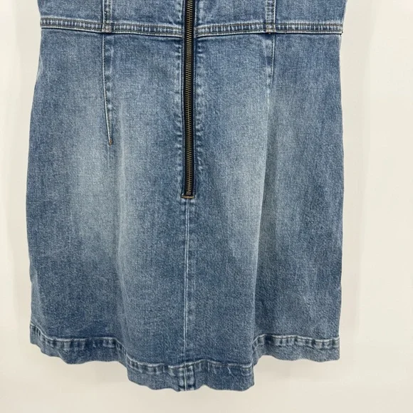 Alice + Olivia Denim Overall Skirt Dress 12 Stretch Fitted Preppy Y2K Bow Luxury - Picture 6 of 13